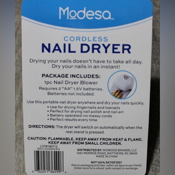 NEW! Modesa Cordless Nail Dryer BLACK Compact - Picture 3 of 4